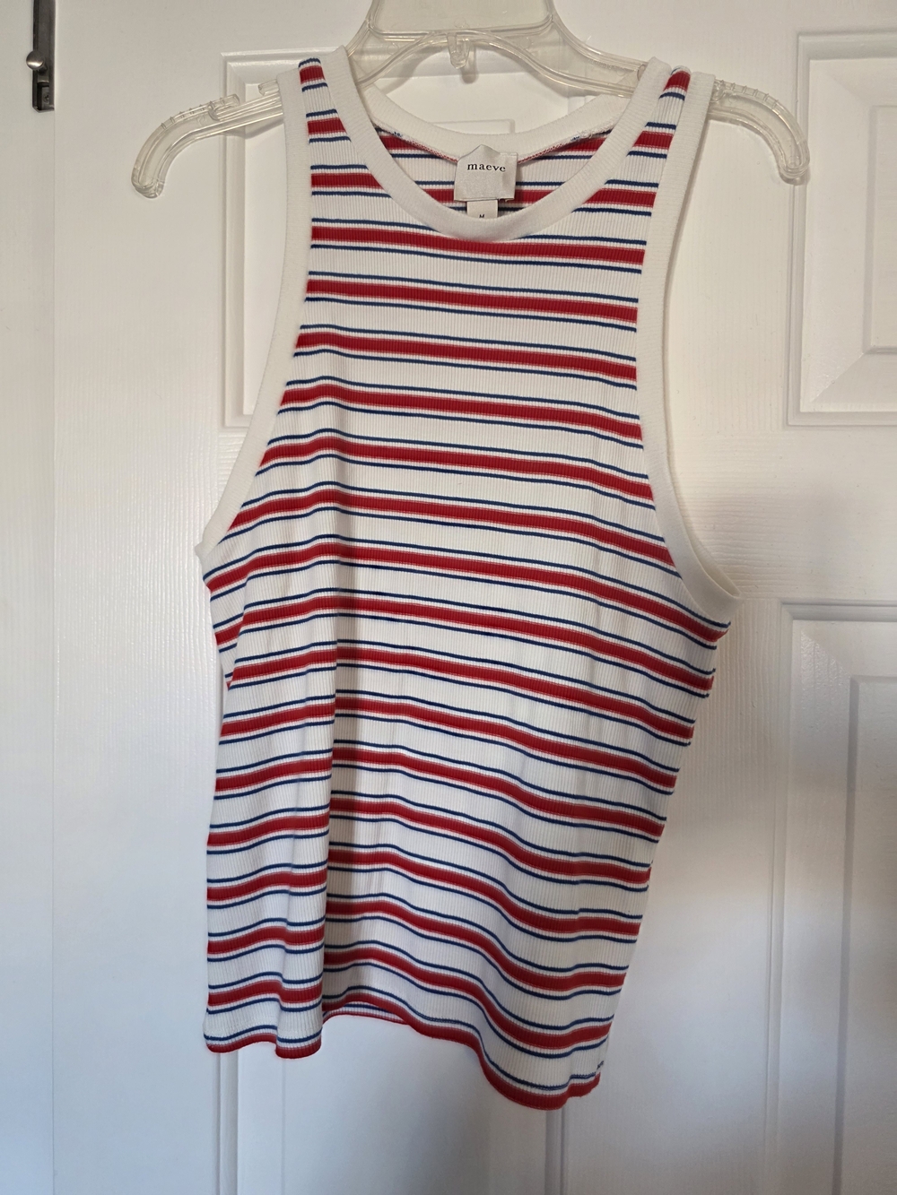 Maeve White Ribbed Tank with Red and Navy Stripes